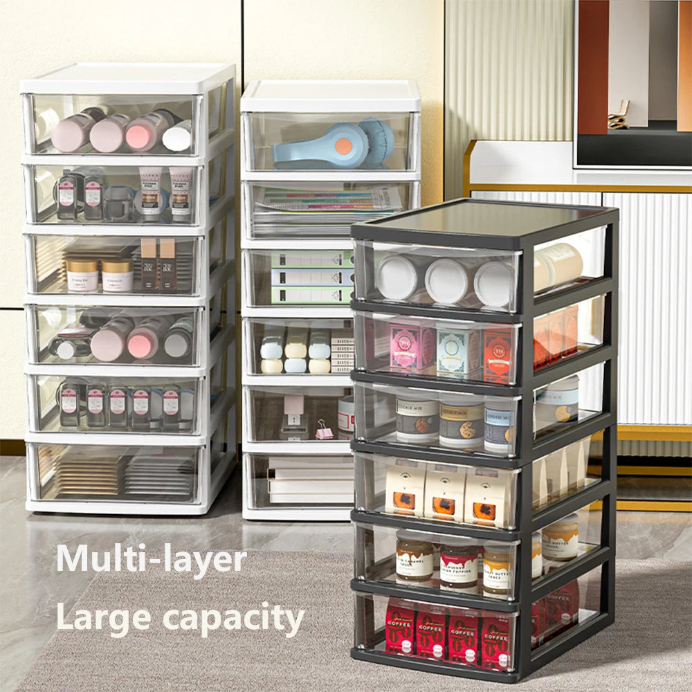 קופסת אחסון שולחנית שקופה עם מגירות – ארגונית מודולרית לבית ולמשרד